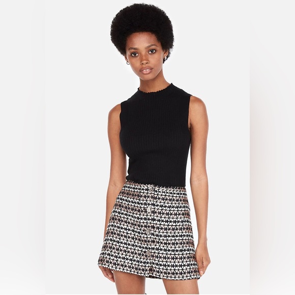 Express high waisted metallic tweed A-line mini skirt in black print - Picture 3 of 12